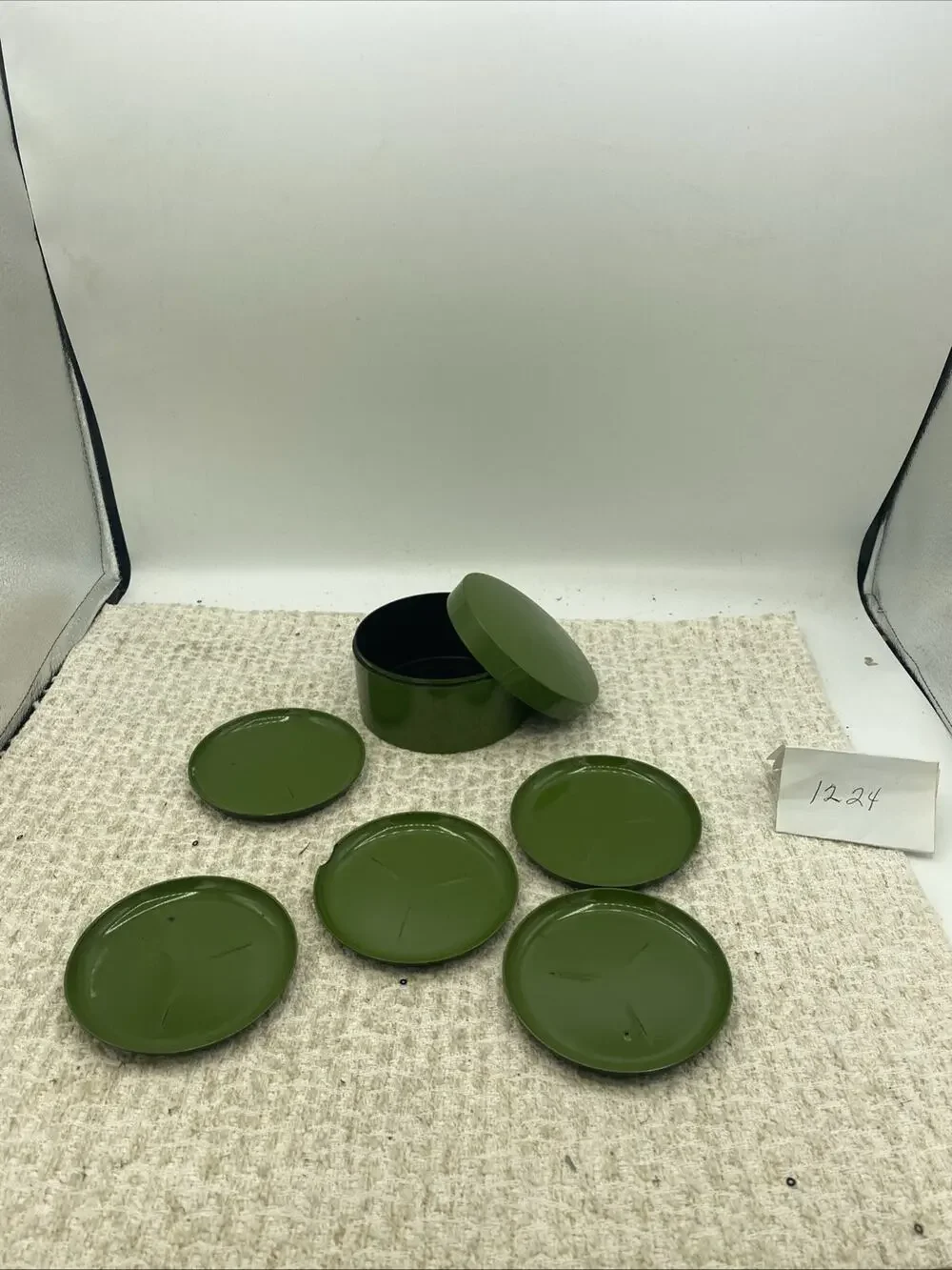 Vintage 1970's Takahashi of Japan Green Drink Coasters -5 Coasters W/Storage Box